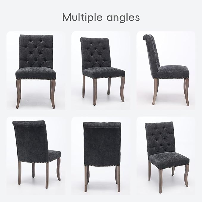 Upholstered Tufted Chenille Dining Side Chairs, Armless Nailhead Trim Chairs ...