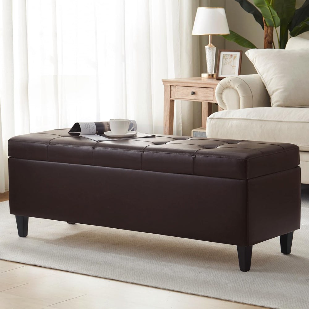 50.5 Inch Storage Ottoman Bench, Faux Leather Tufted Upholstered Bedroom Benc...