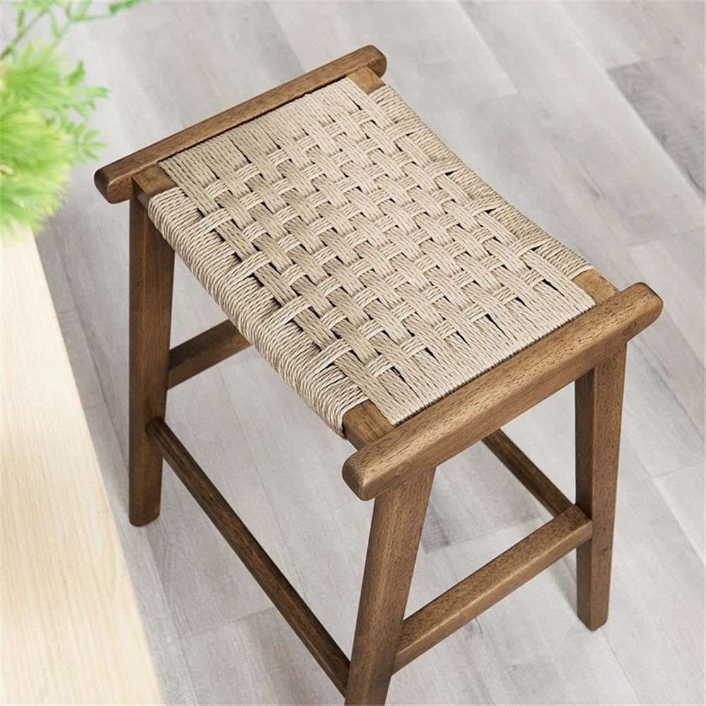 Modway Saoirse Woven Rope Wood Counter Stool - Set of 2 in Walnut Natural