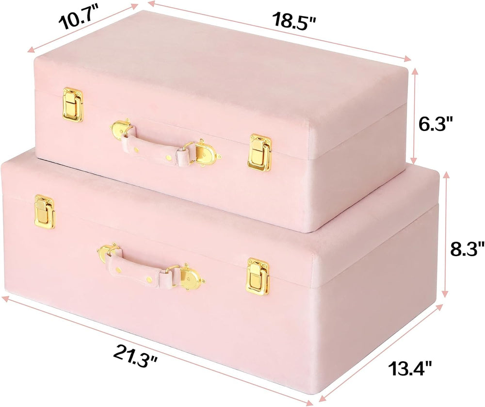 HofferRuffer Velvet Storage Trunks with Wood Frame, Set of 2 Storage Chests w...