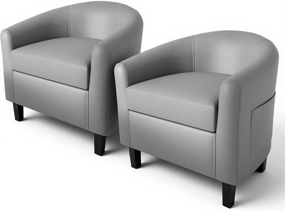 GarveeHome Accent Chairs Set of 2 Faux Leather Chairs Barrel Club Chairs Comf...
