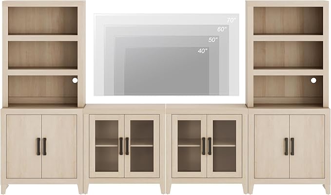 WAMPAT Entertainment Center with Bookshelves, 4-Piece Modular TV Stand with S...