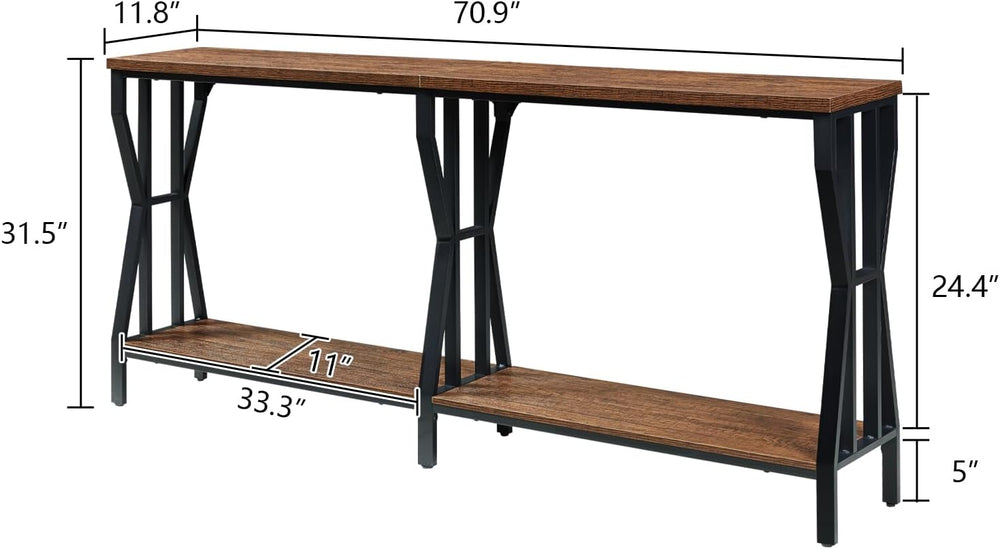 HOMISSUE Sofa Console Table, 70.9" Extra Long Sofa Table with 2-Tier Sto...