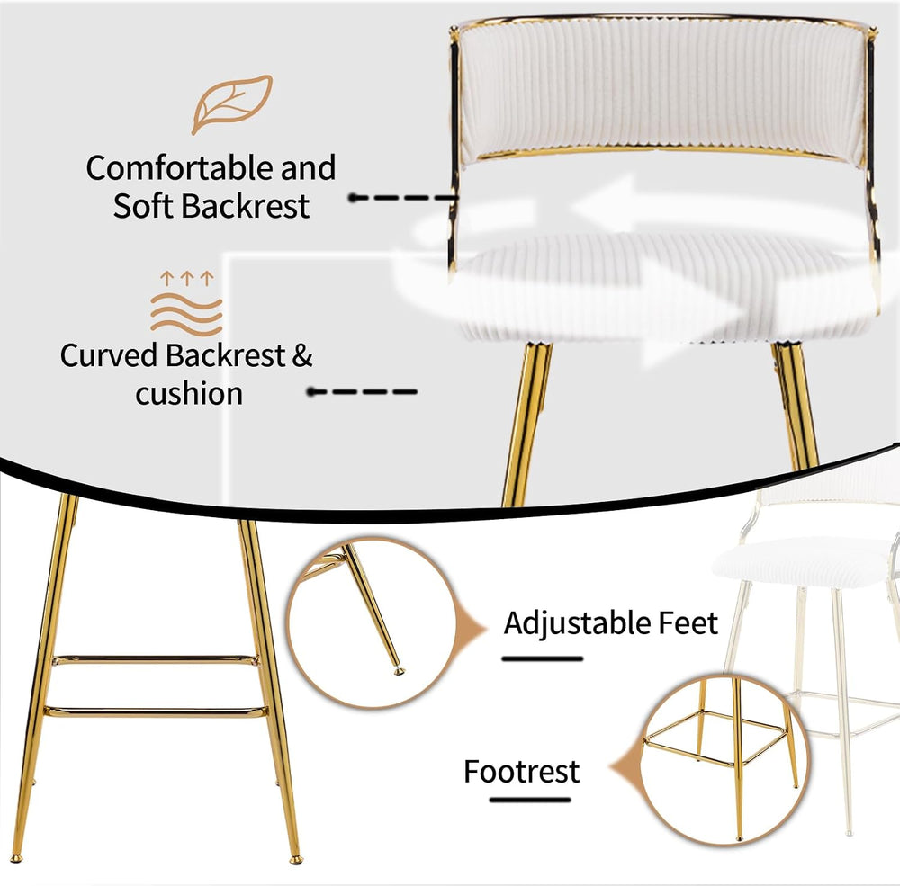 VINGLI Velvet Counter Height Bar Stools Set of 2, 26" H Counter Bar Stoo...
