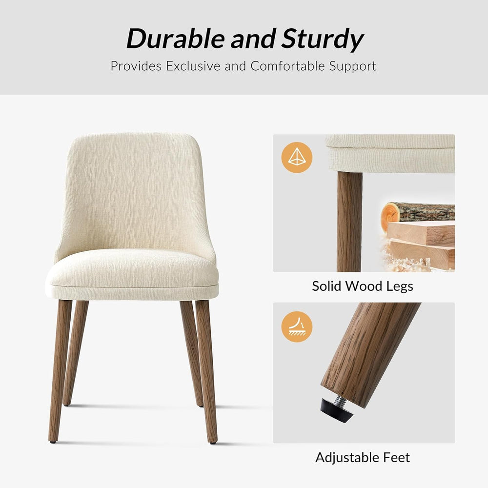 HULALA HOME Dining Chairs Set of 2, Ivory Fabric Upholstered Dining Room Chai...