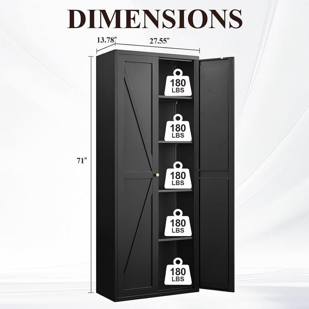 71" Tall Metal Kitchen Pantry Cabinet with 2 Doors and 4 Adjustable Shel...