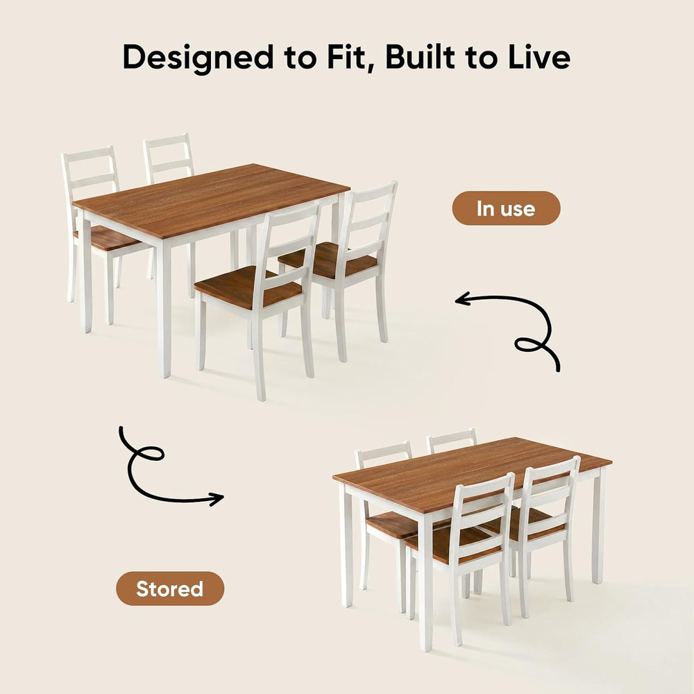 5-Piece Dining Table Set, Kitchen Table Chairs Set of 4, Space-Saving | Farmh...