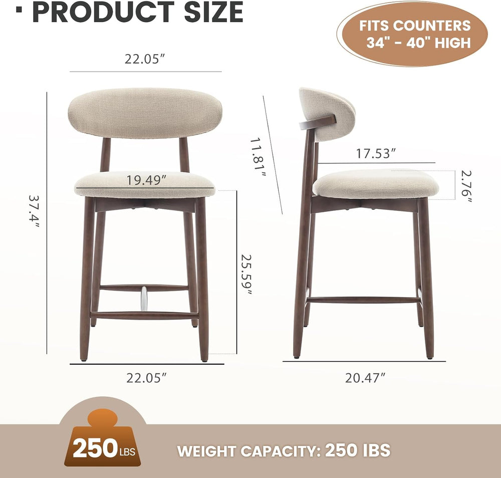 MALOL Counter Height Bar Stools Set of 2, Kitchen Bar Stools with Back, Mid C...