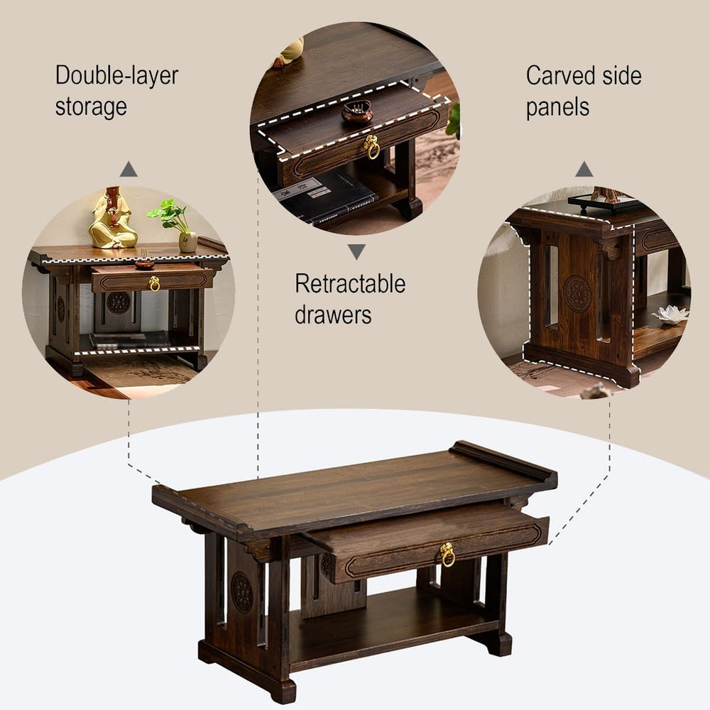 2-Tier Meditation Table, Personal Shrine Altar Cabinet with Retractable Pull ...