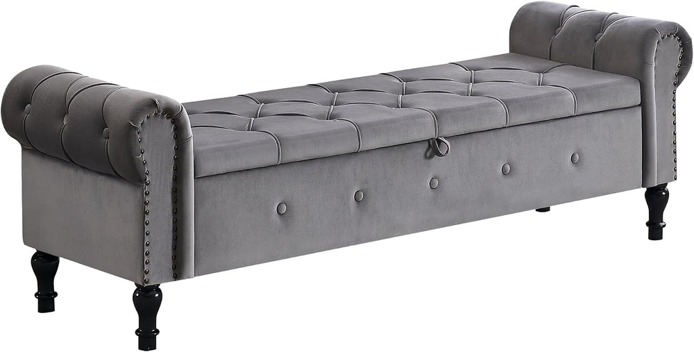Storage Bench 67" Velvet End of Bed Benches Dark Grey | King Size Storag...