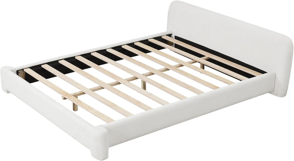 LUMISOL Queen Size Bed Frame, Boucle Upholstered Platform Bed Frame with Head...