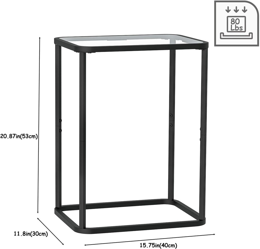 Garden 4 you Glass Side Table, Rectangle End Table with Metal Frame, Modern B...