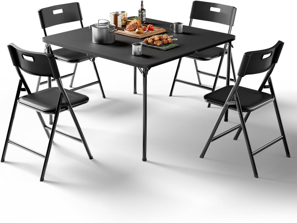 Folding Card Table and Chairs Set, 5-Piece, 34" Card Table with 4 Durabl...