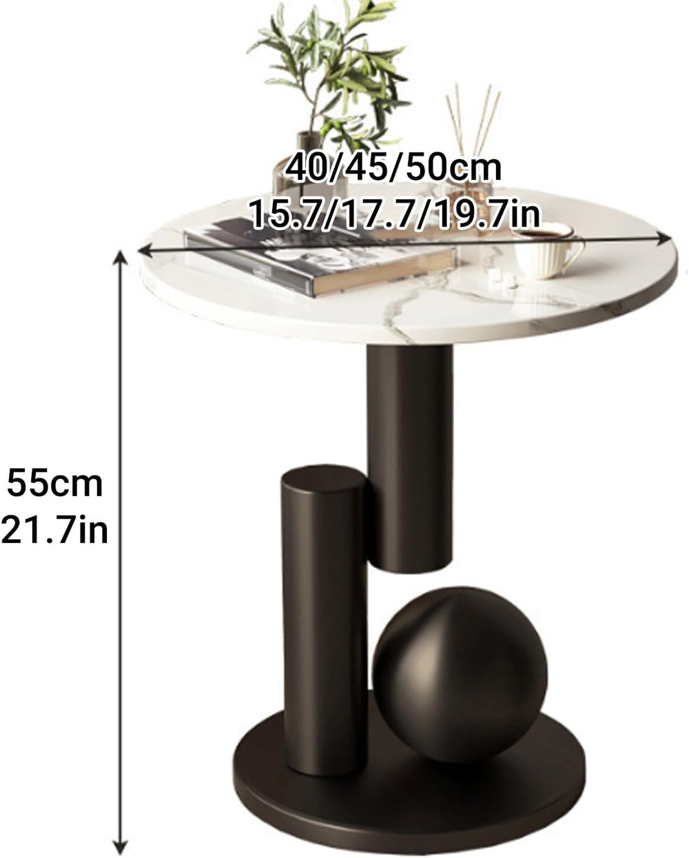 Small Round Marble Sofa Side Table, Creative Mini Leisure Accent End Table, S...
