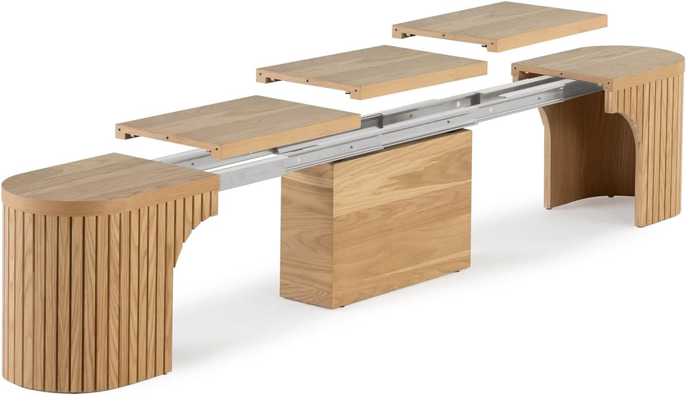 Transformer Table Round Dining Bench, Natural | Extendable Solid Wood 39"...