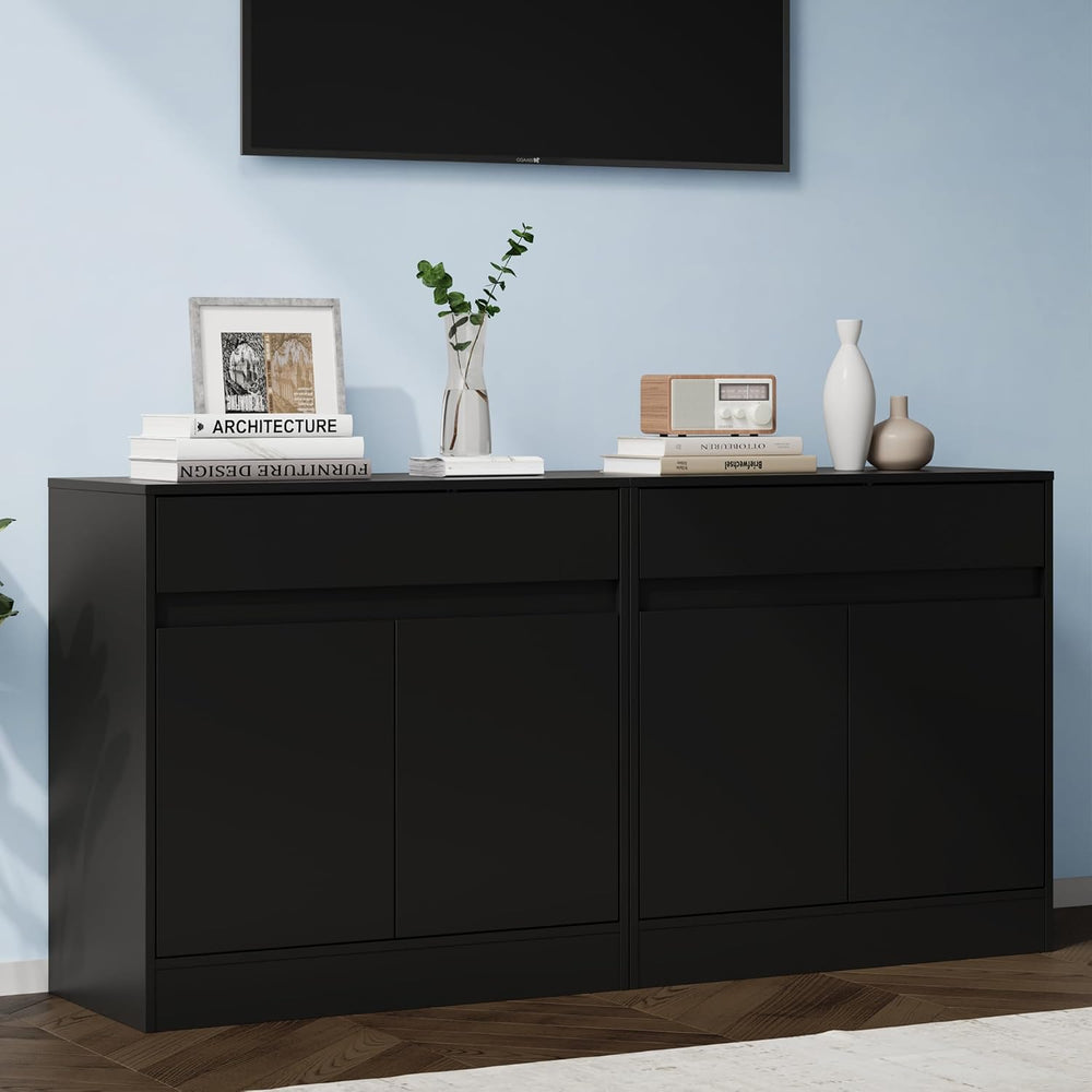 Housoul Buffet Cabinet (Set of 2), Coffee Bar Cabinet with 2 Doors and Drawer...