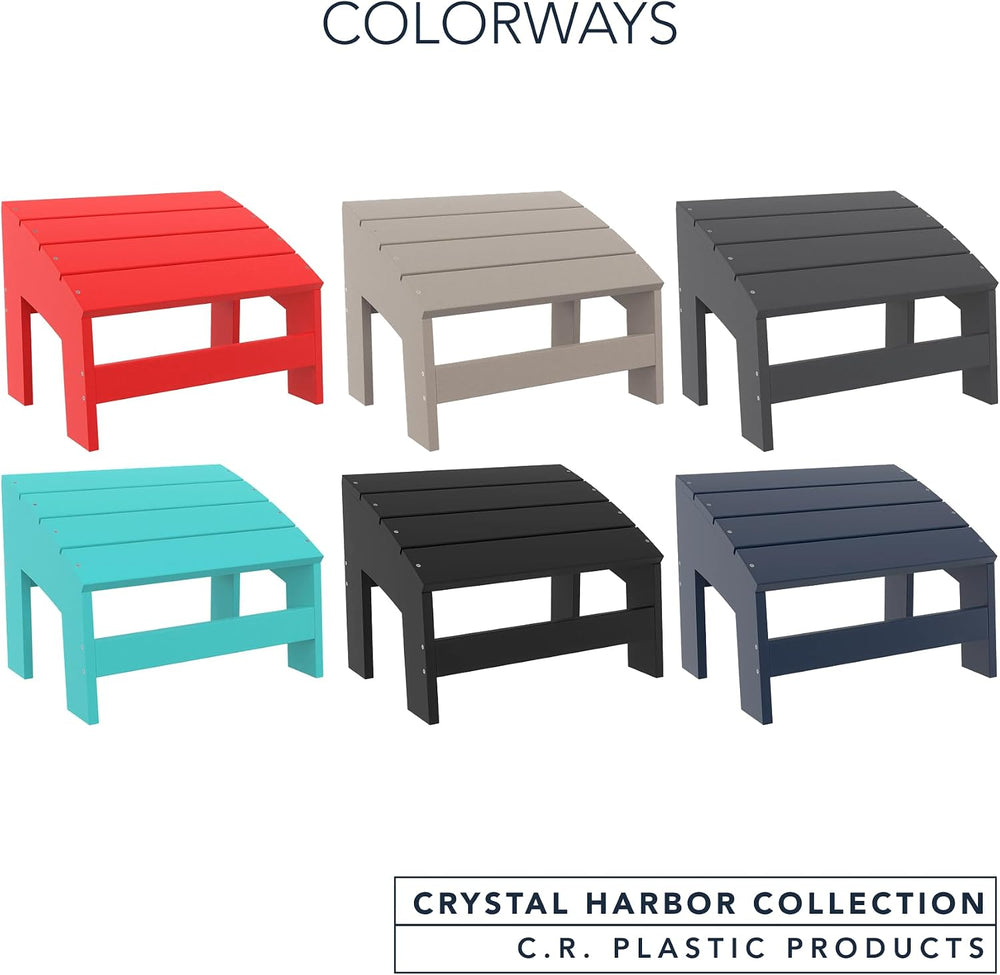 Crystal Harbor Outdoor Footstool, Navy – Recycled HDPE All-Weather Ottoman fo...