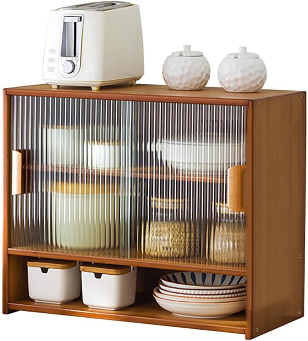 Bamboo Countertop Storage Cabinet Kitchen Pantry with Large Capacity & Ac...