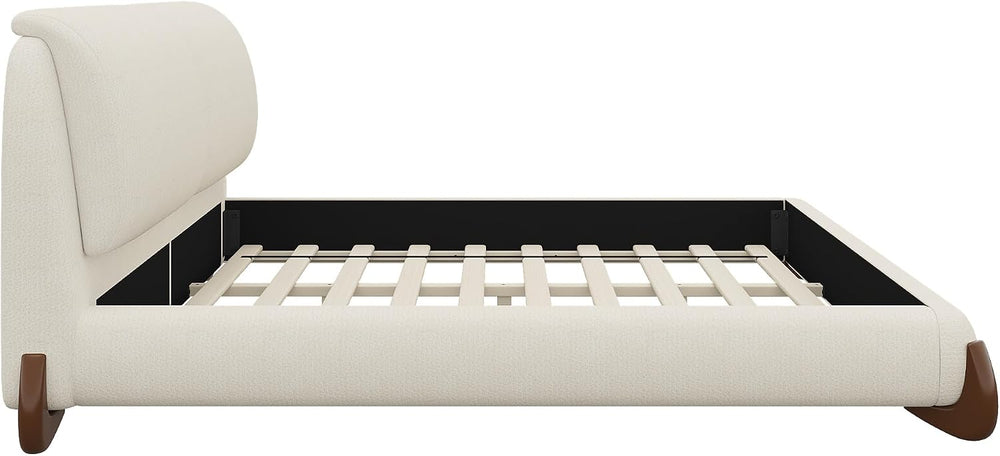 Merax King Chenille Platform Bed with 2 Removable Headboard Pillows, Beige