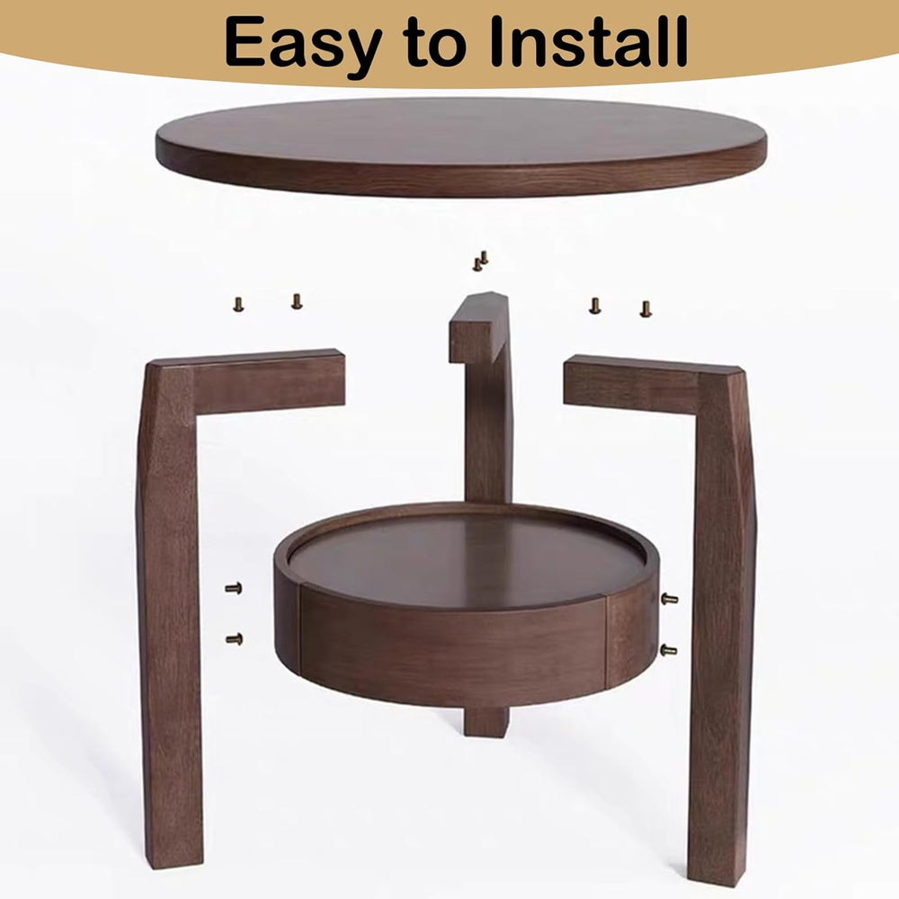 YUNMUAIR-Round Side Table with Drawer,2-Tier Vintage End Table with Storage,N...