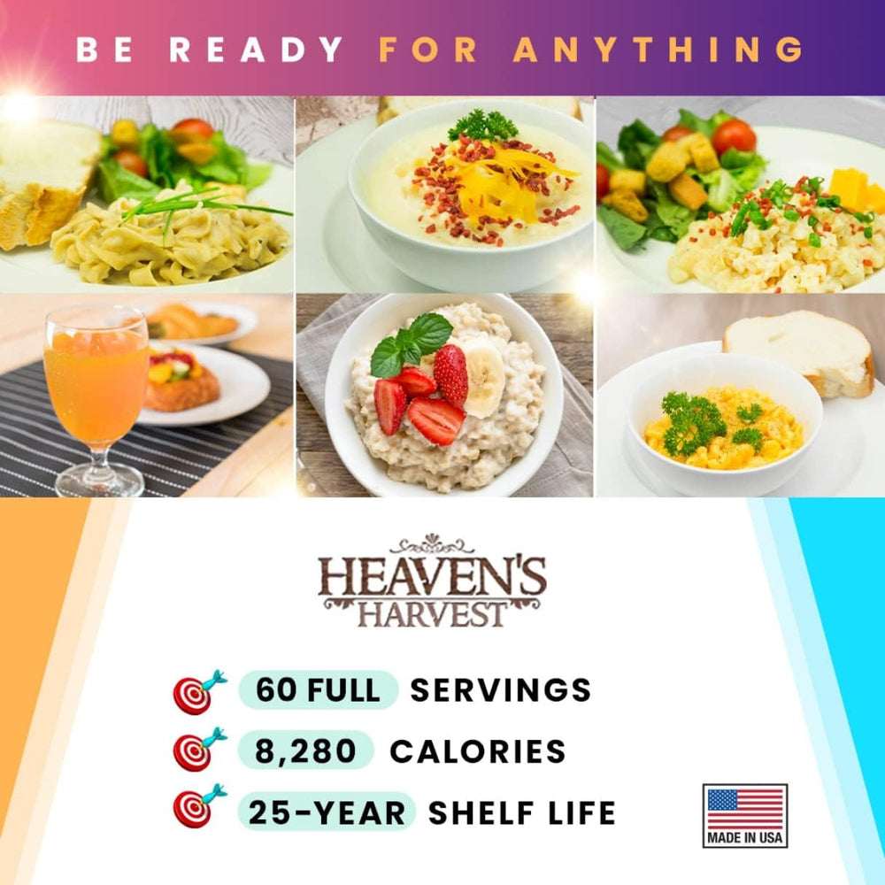 Heaven’s Harvest 25-Year Family Food Kit — Emergency Food Supply. Freeze Drie...