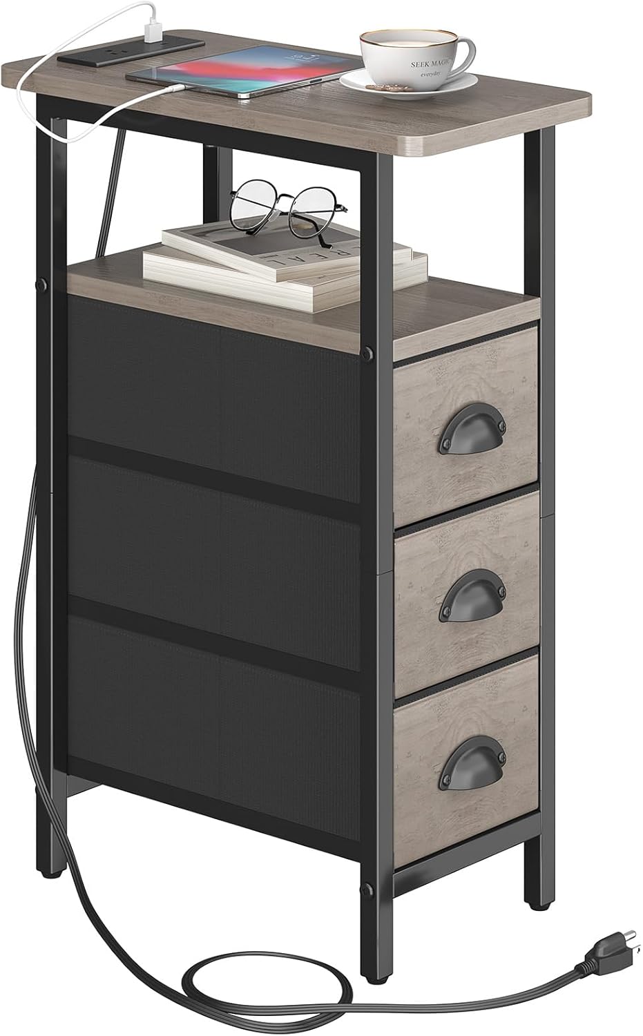 sthmec End Table with Charging Station,Narrow Side Tables with USB Ports and ...