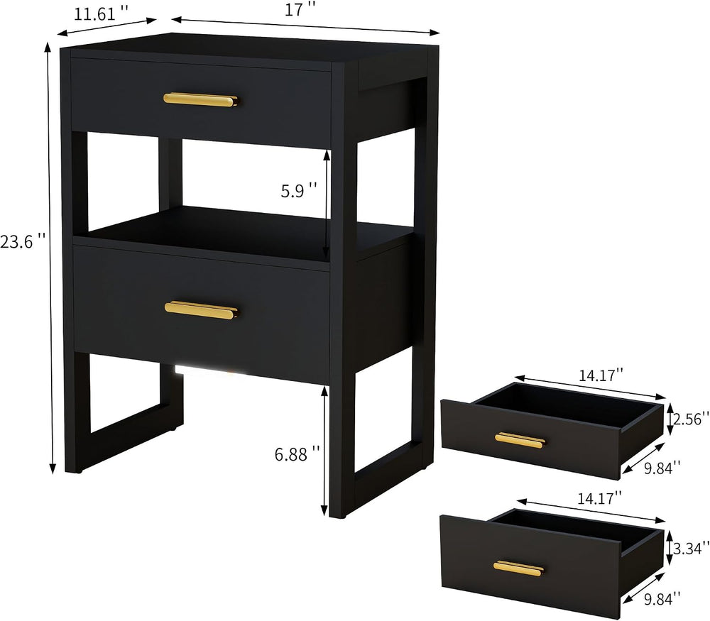 Wooden Nightstands Set of 2 with Motion Sensor Light & Storage Drawer, Mo...