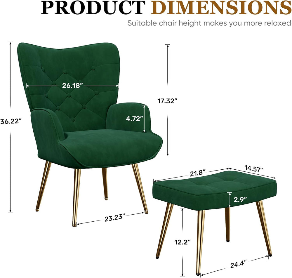Nalupatio Accent Chair with Ottoman Footstool Set, Mid Century Modern Velvet ...