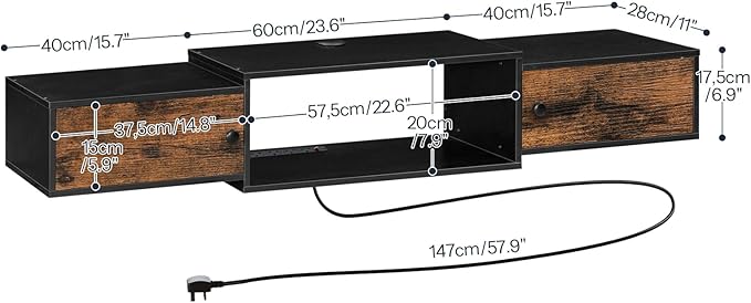 HOOBRO 55" Floating TV Stand with Power Outlet, Modern Wall Mounted Medi...