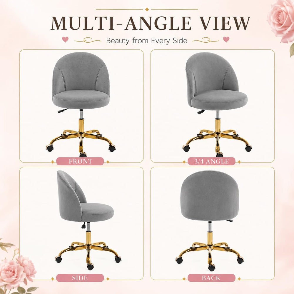 Cute Velvet Vanity Chair with Back and Rolling Wheels for Bedroom Makeup Room...