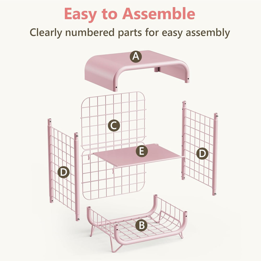 Pink Nightstand with Storage, Metal End Table, 3-Tier Side Table, Narrow Beds...
