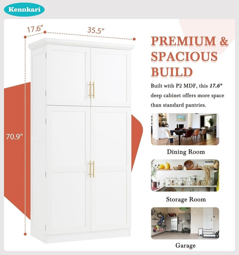 Freestanding Kitchen Pantry Cabinet with 8 Pullout Trays, Tall Storage Organi...