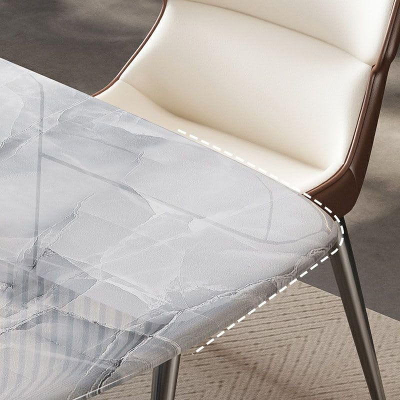 LAKIQ Stone Top Dining Table with Metal Pedestal Base Rectangular Modern Dinn...