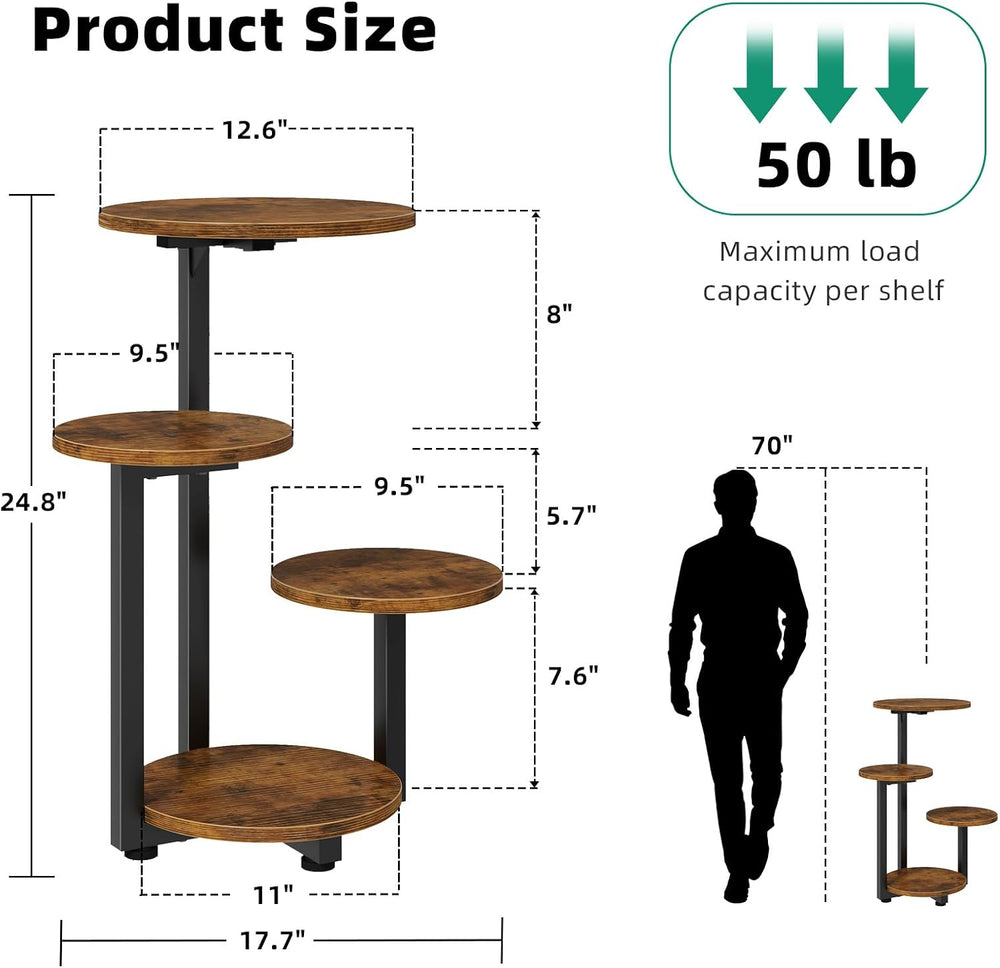 Kalrin 4-Tier Small Side Table,Round End Table (Rustic Brown)
