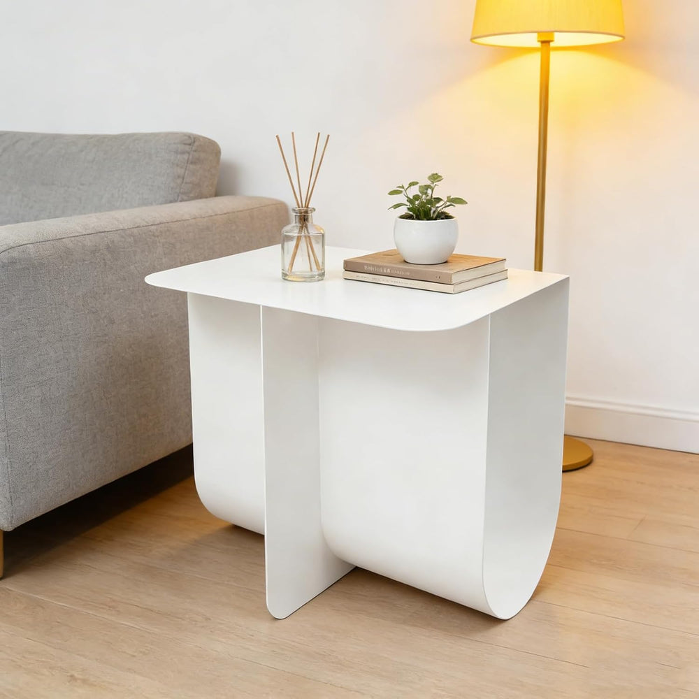 Modern Minimalist Metal Side Table with Storage, Curved Design Accent Table C...