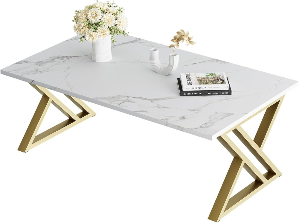 Wolawu Coffee Table Living Room Table White Center Table, Modern Faux Marble ...