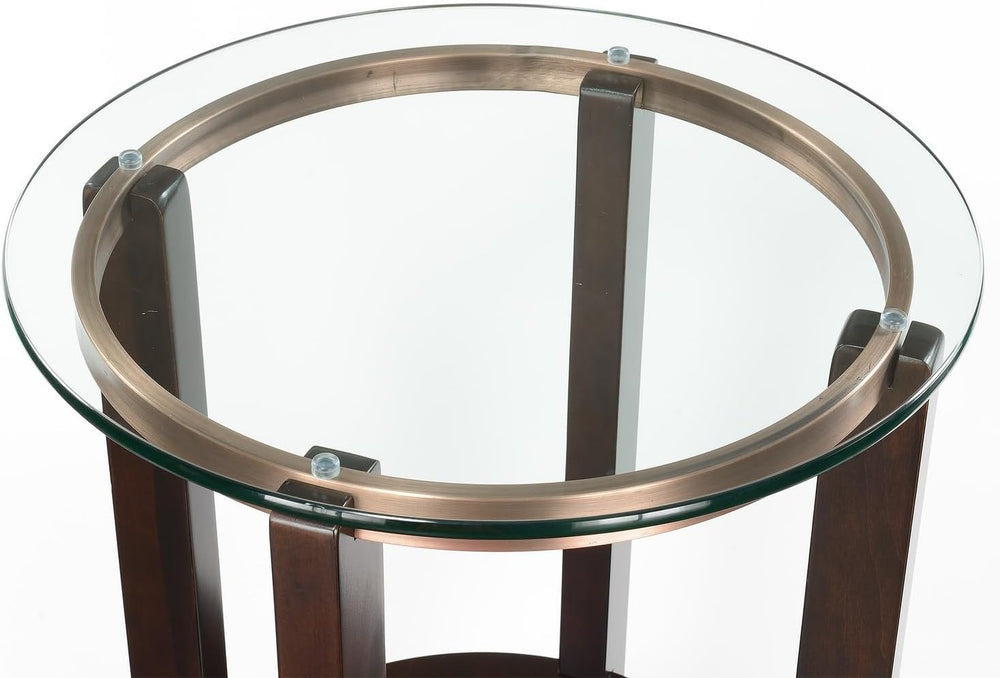 Maykoosh Round End Table with Glass Top & Espresso Finish - Accent Table