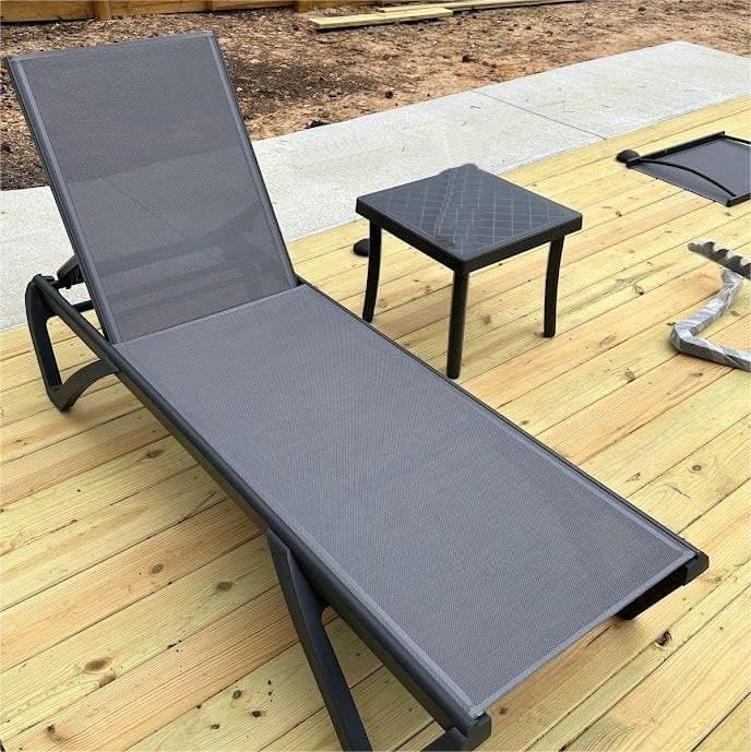 Domi Pool Lounge Chairs, Aluminum Patio Chaise Lounge with Side Table, 5 Posi...
