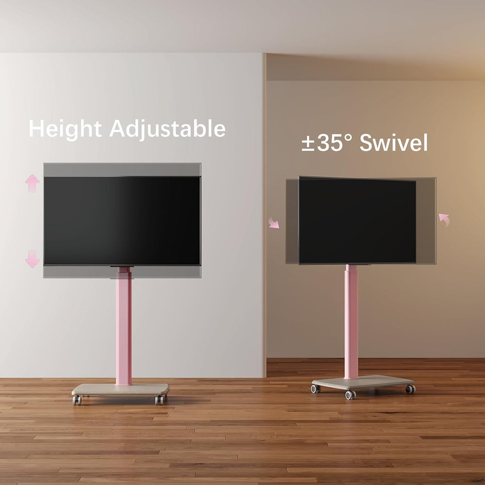 Pink Rolling TV Stand for 32 to 55 65 75 85 Inch TVs, Corner TV Floor Stand w...