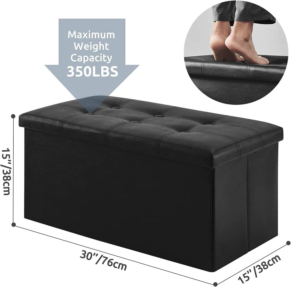 YOUDENOVA 30" Ottoman with Storage, Folding Faux Leather Bench, Black | ...