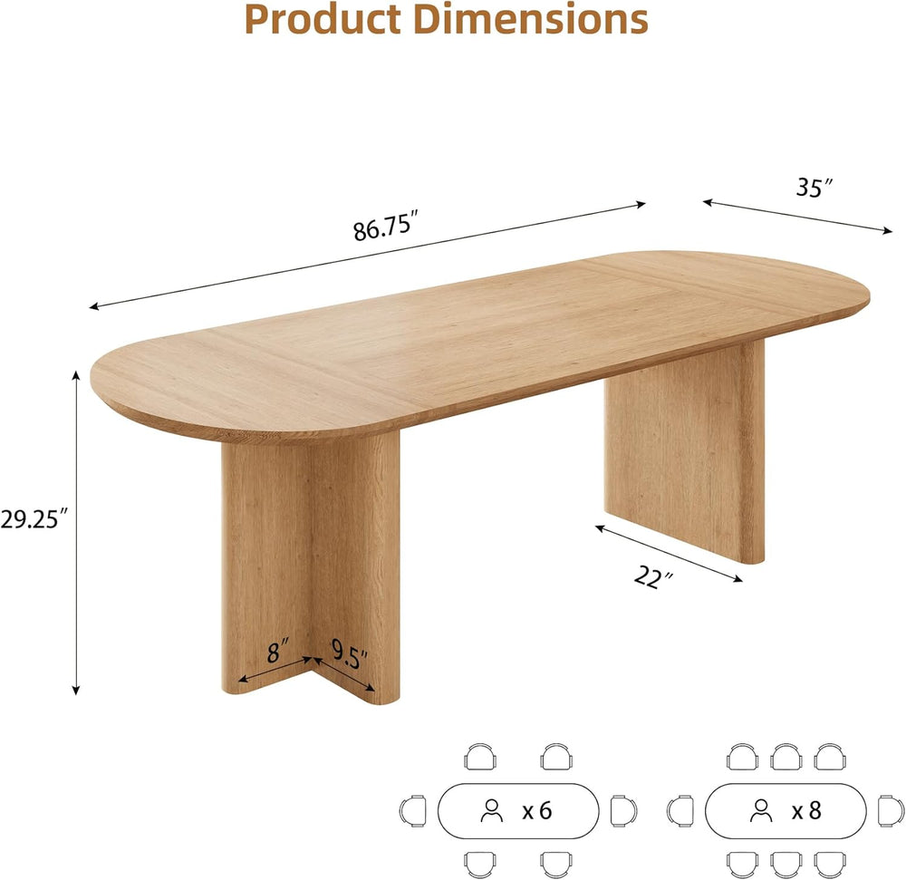 78.75" Oval Oak Dining Table for 6-8 Person, Modern Farmhouse Kitchen Ta...