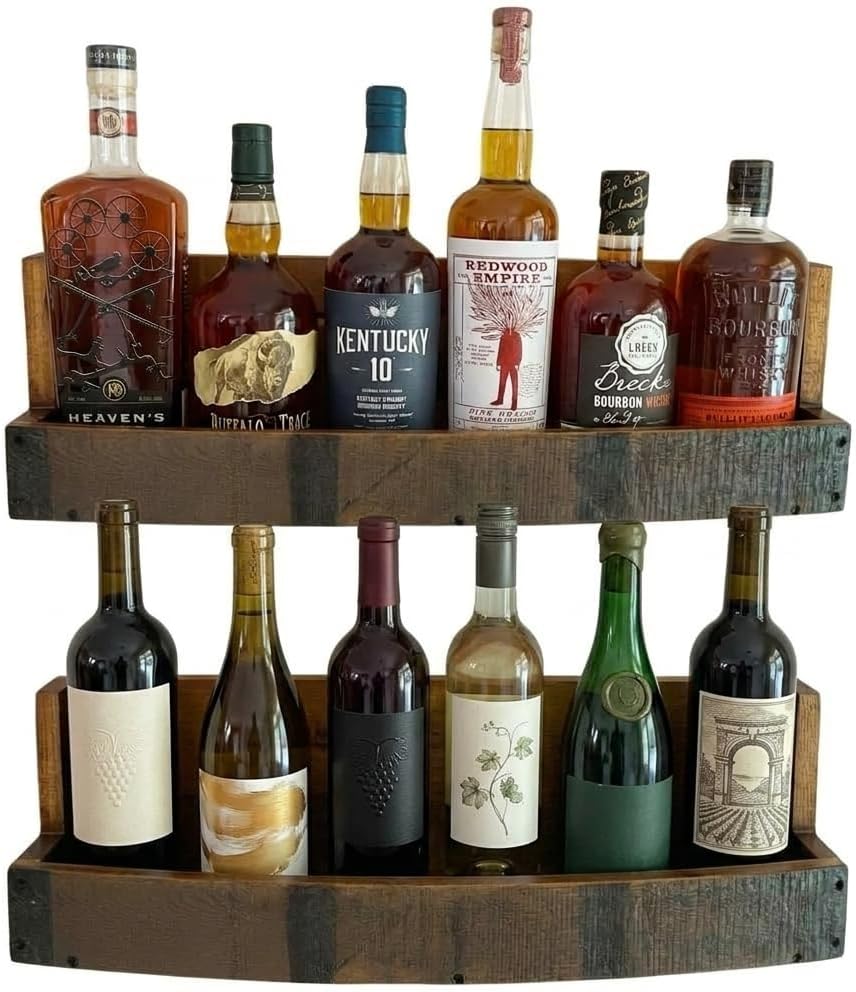 Liquor Bottle Display Shelf – Whiskey, Wine & Bourbon Bar Shelf, Set of 2...