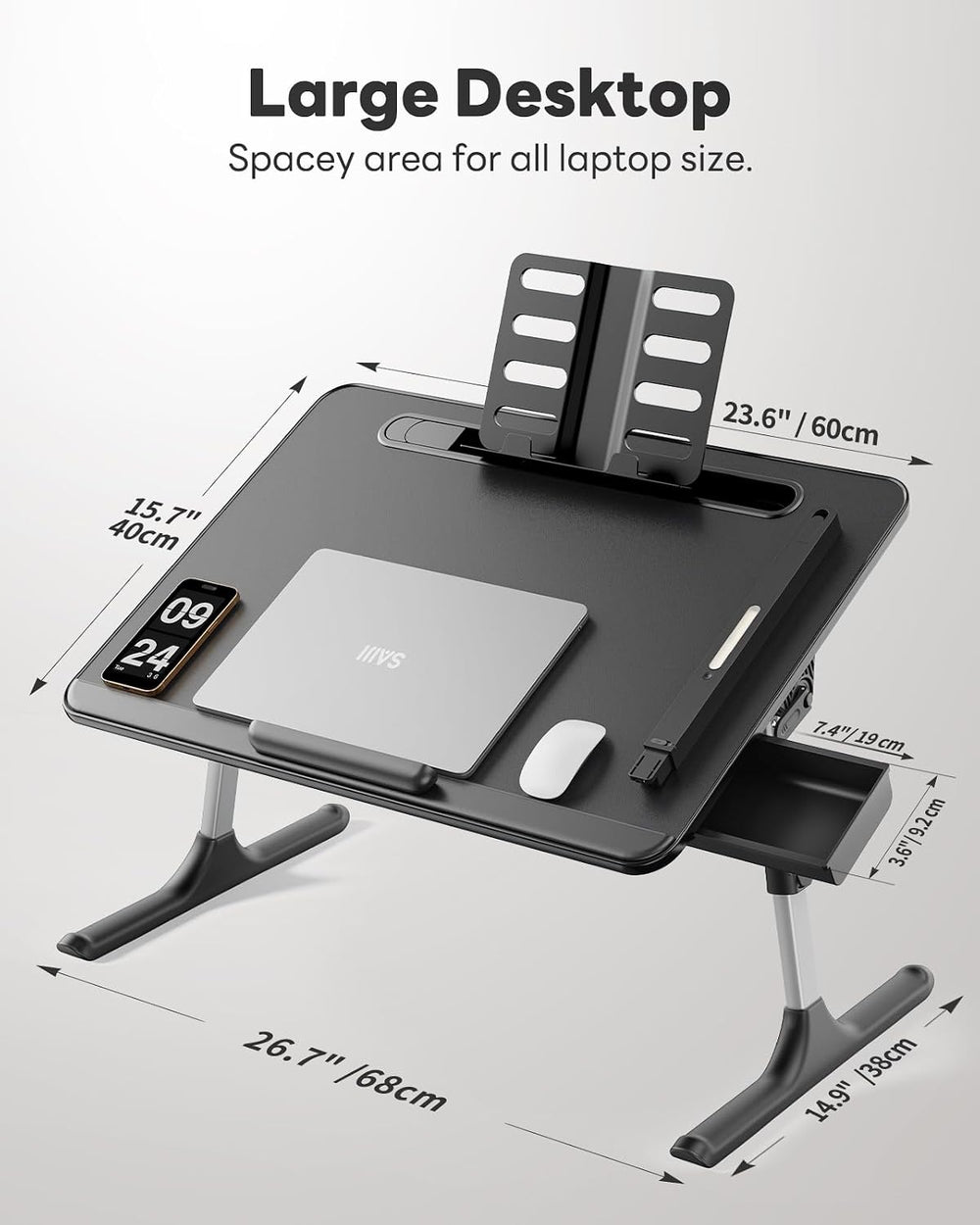 Laptop Table with LED Desk Light, SAIJI Laptop Stand for Bed