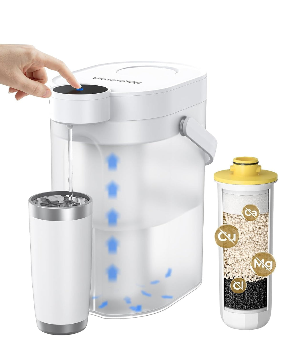 Waterdrop ED11W Rechargeable Instant Water Filter Dispenser, 15-Cup, White