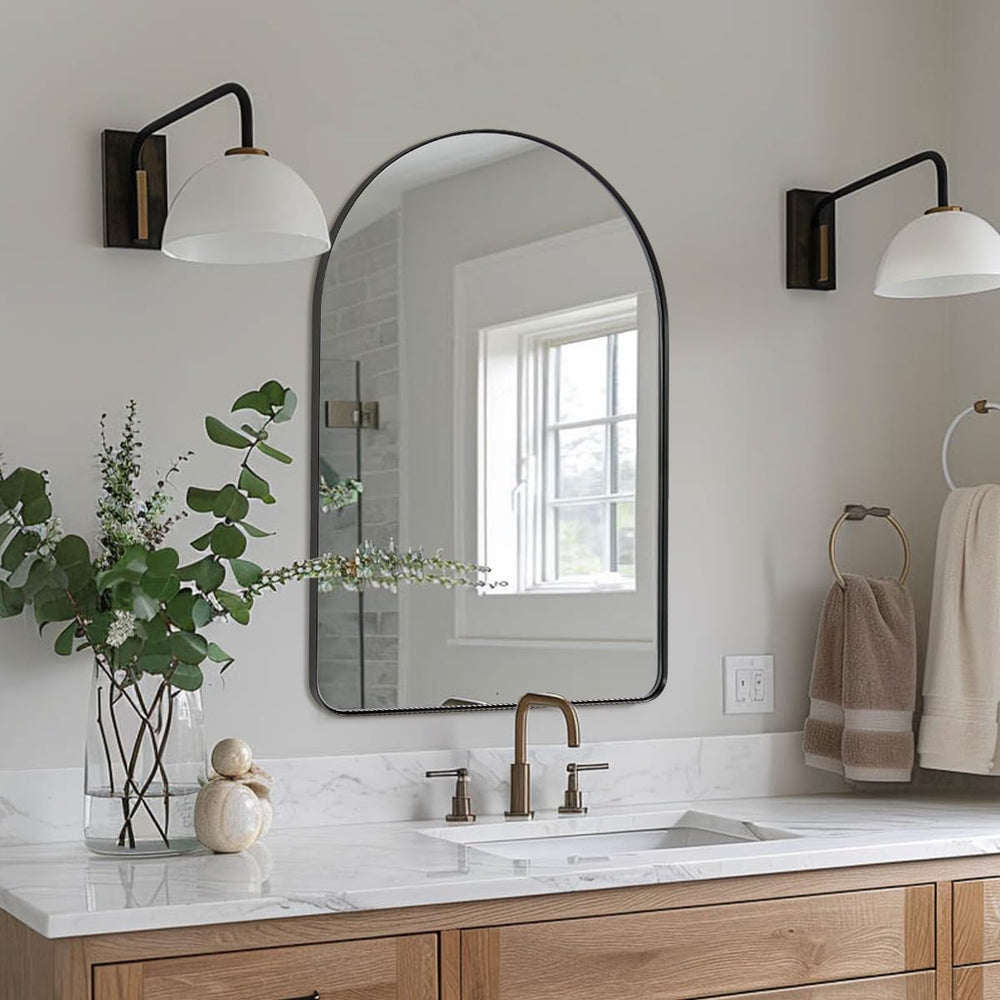 ANDY STAR Arched Mirror, 24" x 38" Black Bathroom Mirror in Stainle...