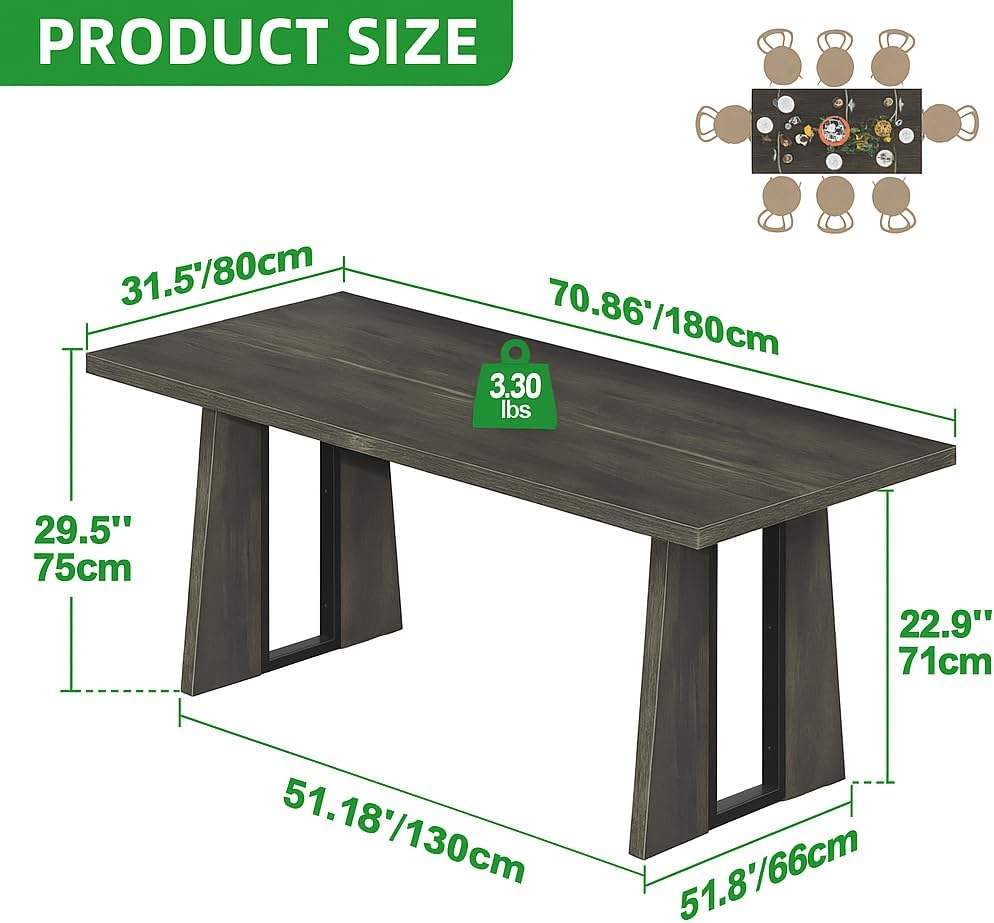 YITAHOME 70.86 Inch Dining Table for 6-8 People, Wooden Farmhouse Rectangular...