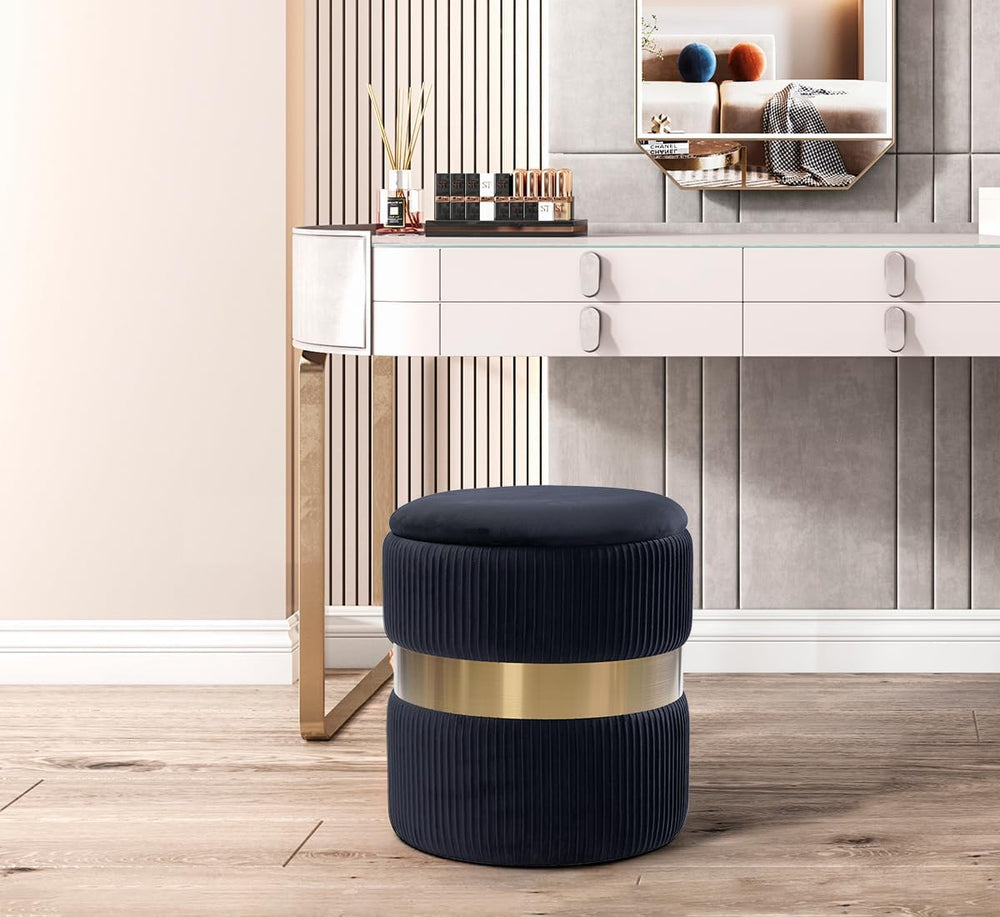Round Velvet Storage Ottoman with Removable Lid Set of 2, Upholstered Footres...