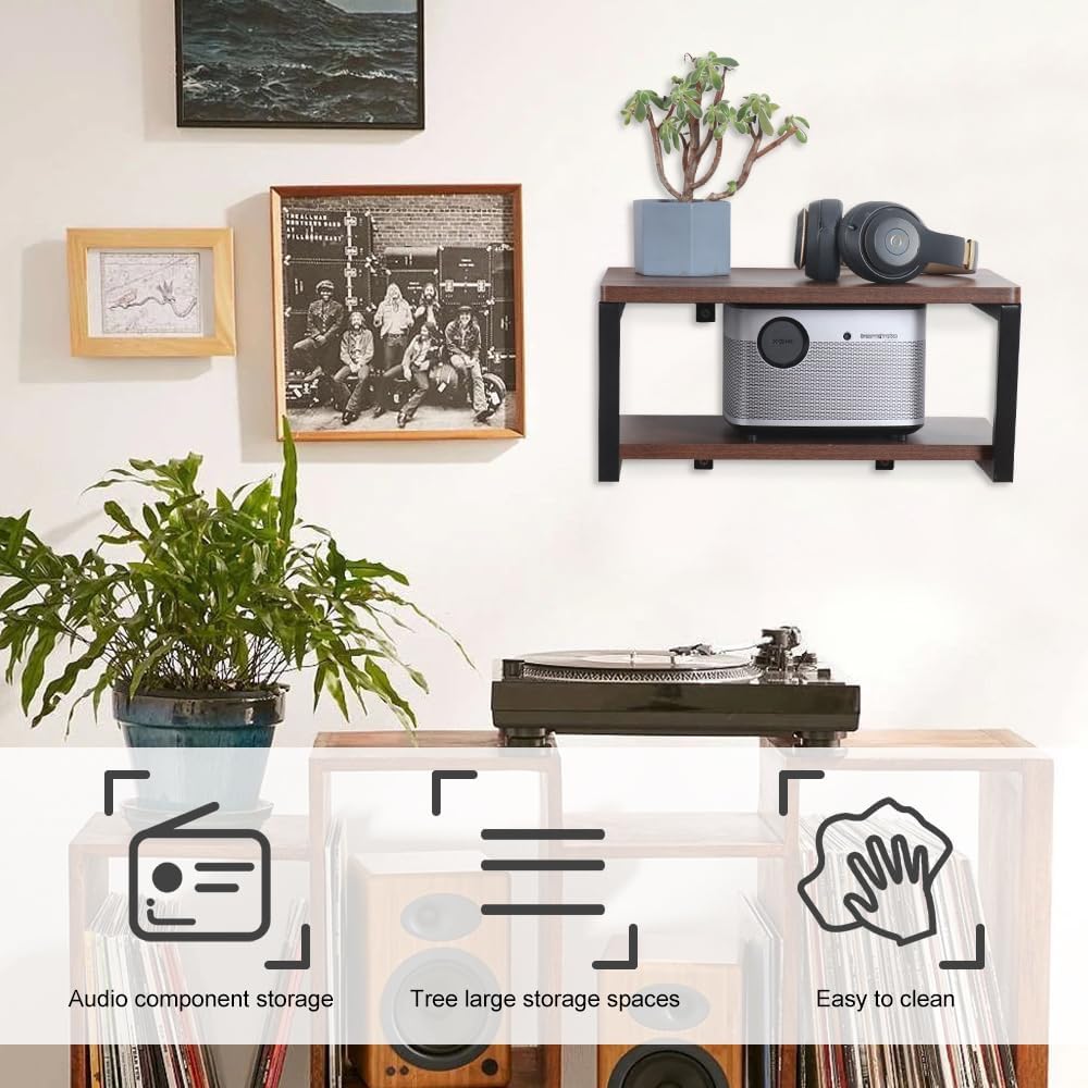 LUCKUP Floating Wall Shelves Wall Mounted Projector Shelf Wood AV Media Stand...