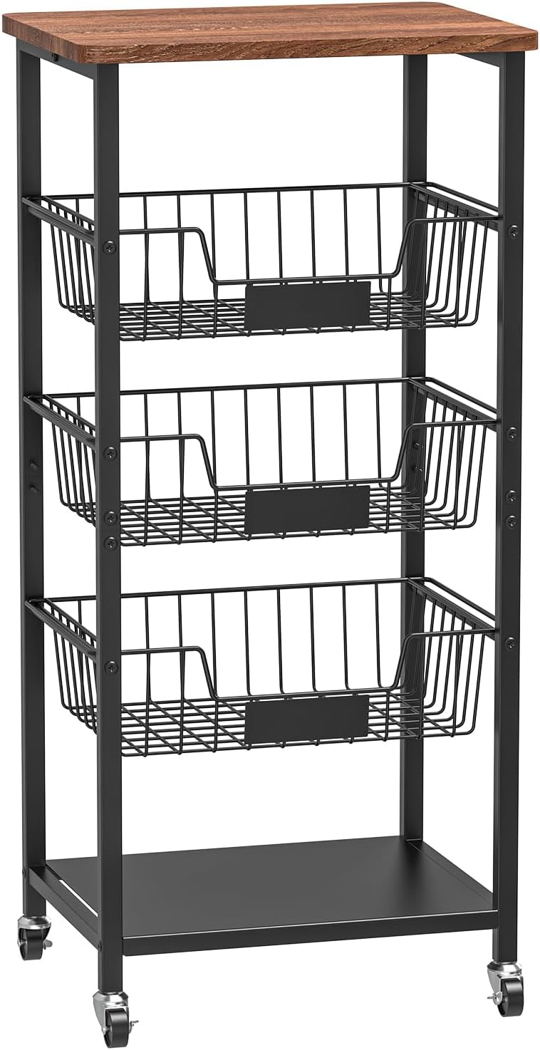 Hastatii Kitchen Storage Cart, Kitchen Basket, 5-Tier Utility Organizer with ...