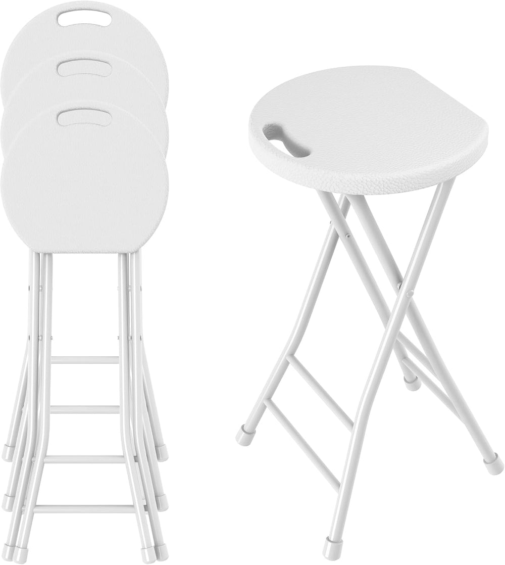 24 Inch Folding Stool Set of 4, Portable Metal Foldable Stool with Handle &am...